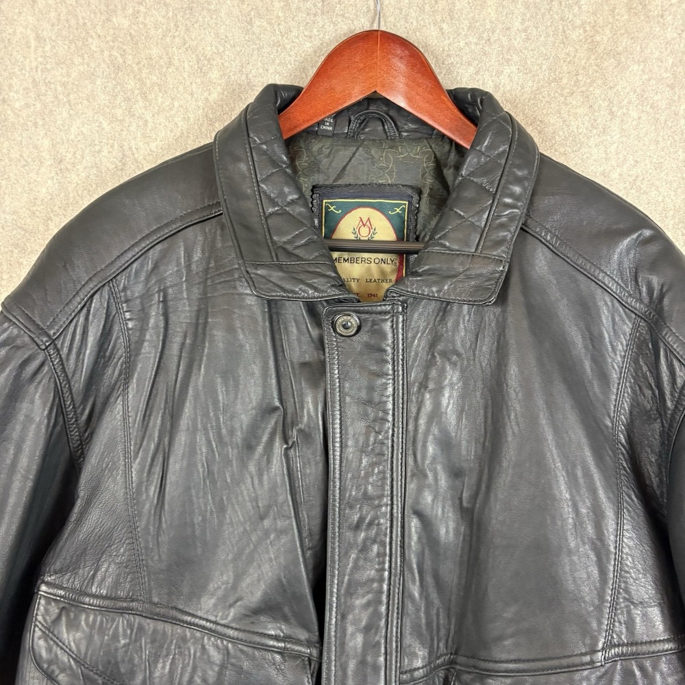 Vintage Members Only Soft Leather Jacket Mens XL Black Bomber 90s Oversized Moto - Picture 2 of 14